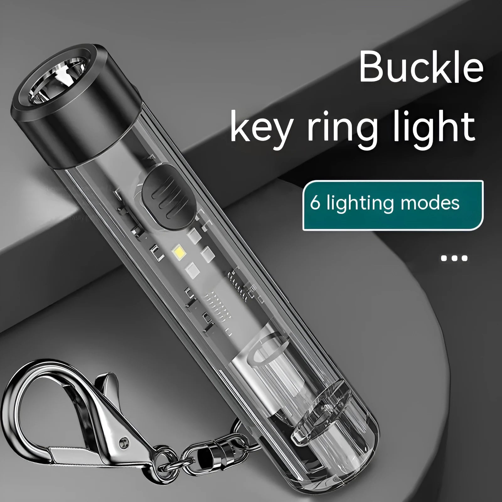 Black plastic USB rechargeable portable flashlight with charging cable.