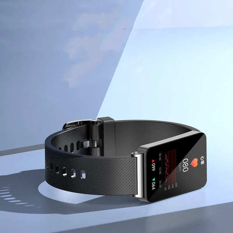Blood glucose monitoring smart bracelet with touch screen and magnetic USB charging in black, gold or silver colours