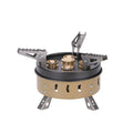 Portable windproof camping gas stove in dark khaki with cloth bag, 11000 power butane fuel, 1 kg weight