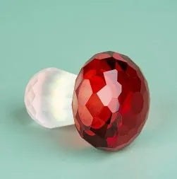 Modern crystal mushroom decorative craft measuring 40x53mm in transparent, green, red, or yellow with geometric styling