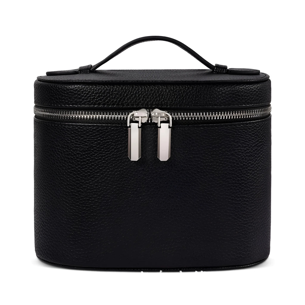 Removable elastic band cosmetic bag in black, portable travel stereo design with PU material