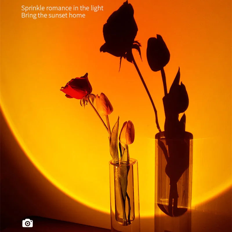 Mini wireless sunset lamp humidifier 300ml white with warm sunset projection on desk