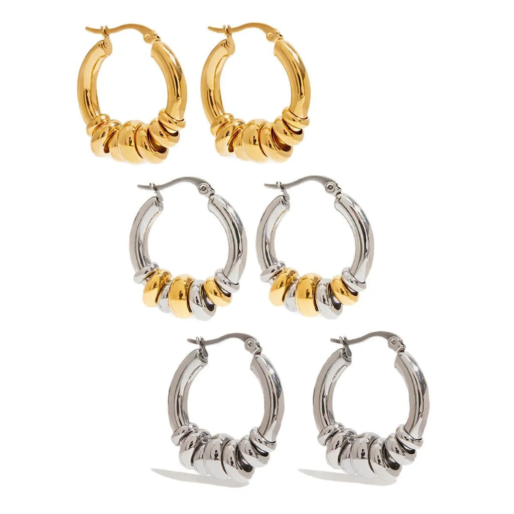 Women's stainless steel geometric ring earrings in electroplated gold finish