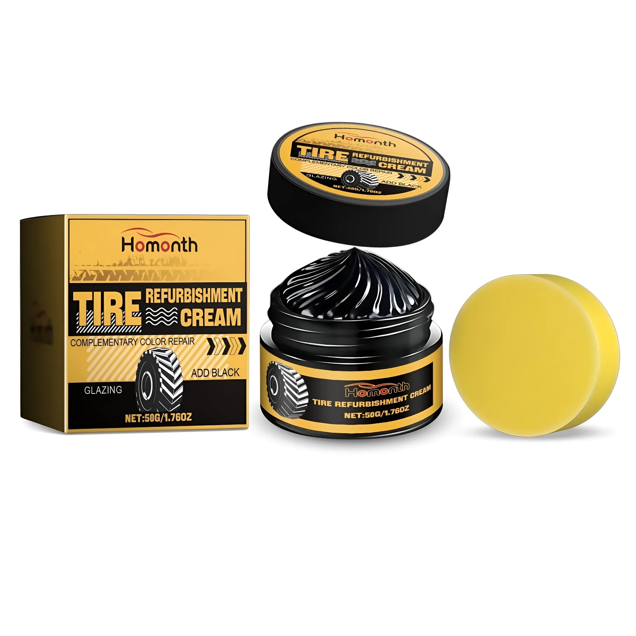 50g tire retreading paste pot with sponge for car tyre aging protection beeswax formula refurbishing cream