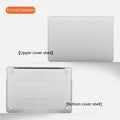MacBook protective case in transparent and frosted finishes showing full laptop coverage