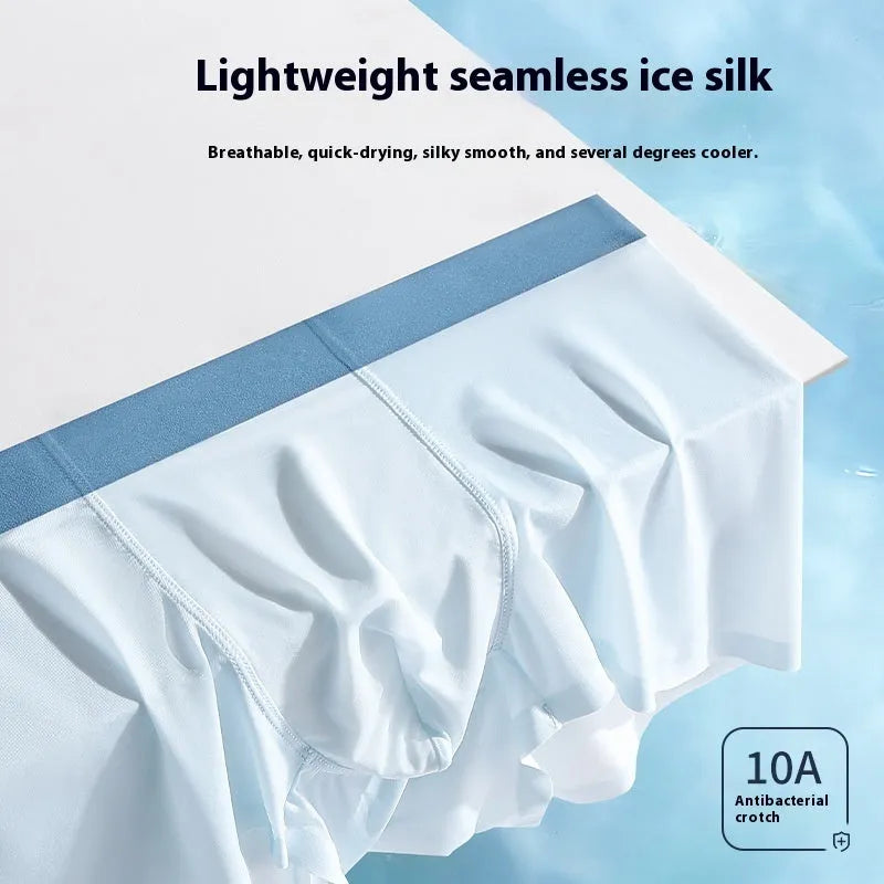 Ice Silk men's seamless shorts in light blue with a mid waist and hip-lifting design.