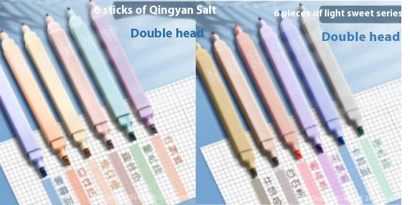 Double-headed fluorescent marker pens with chisel nibs in mixed bright colours