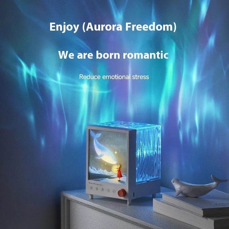 Aurora treasure box atmosphere projection lamp with Star Sea Whale light theme and Bluetooth speaker.