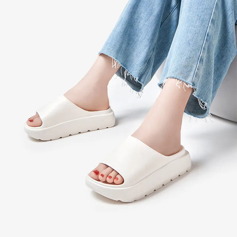 Women's fish mouth slippers with 5.5cm thick EVA soles in beige, black, khaki, or rose red colours