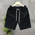 Men's black and white striped fleece-lined casual shorts with micro-elastic fabric