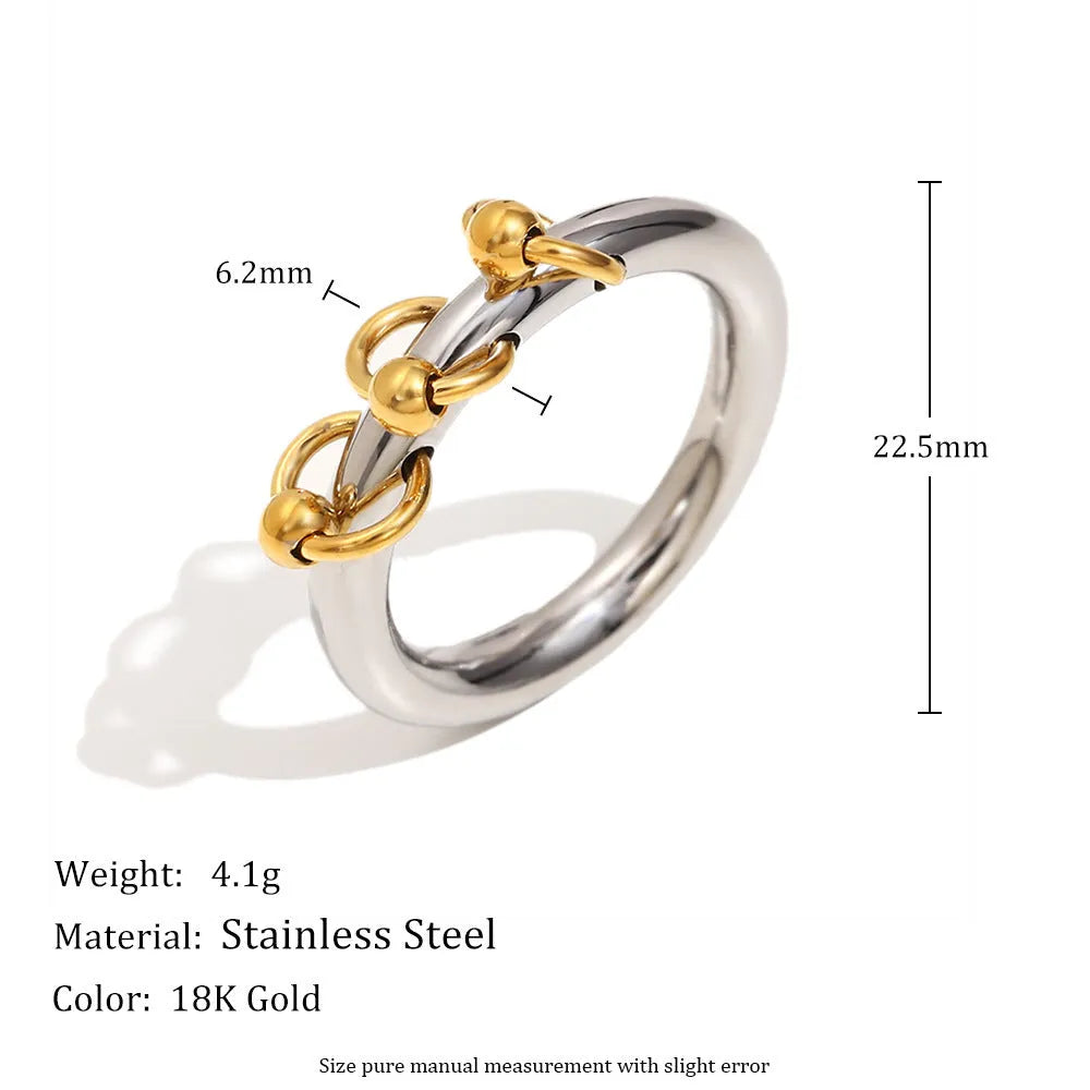 Two-tone stainless steel round beads tassel ring for women, shown in sizes No 6, No 7 and No 8