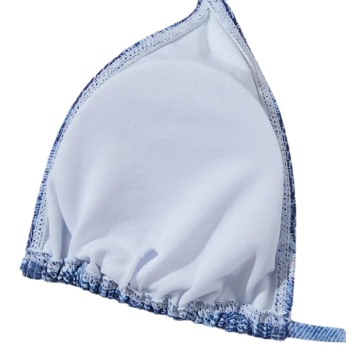 Women's denim print bikini set with adjustable straps in denim blue colour