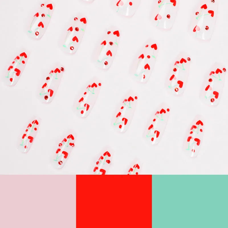French Love Red Diamond nail art stickers with small cherry patterns in JP1601 colour, showing armour sheets and adhesive tube