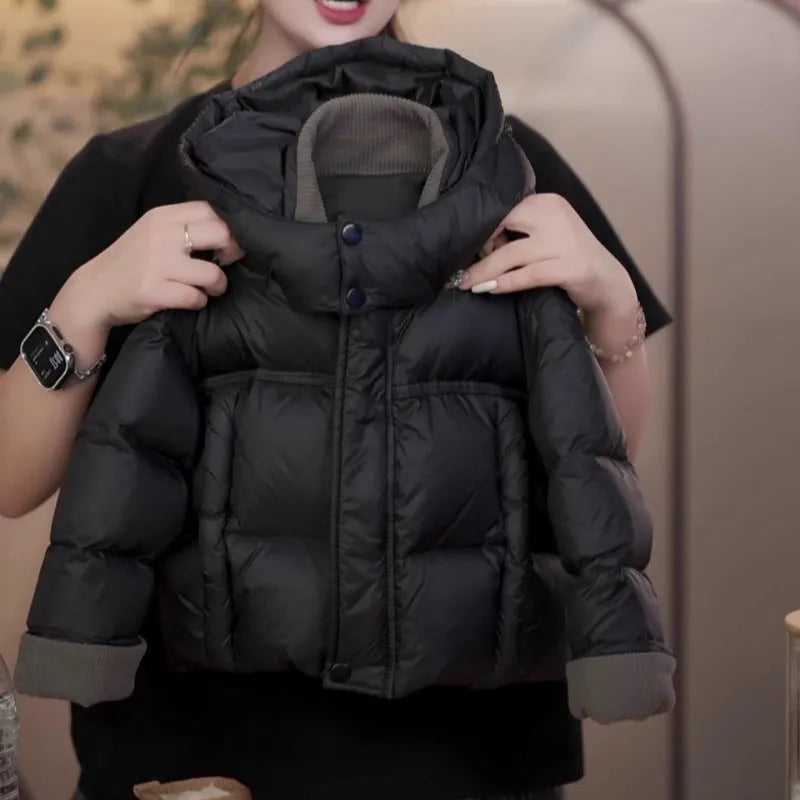 Solid black down padded kids jacket with cotton lining