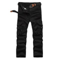 Khaki cotton loose fit multi-pocket trousers overalls with straight leg and zipper placket