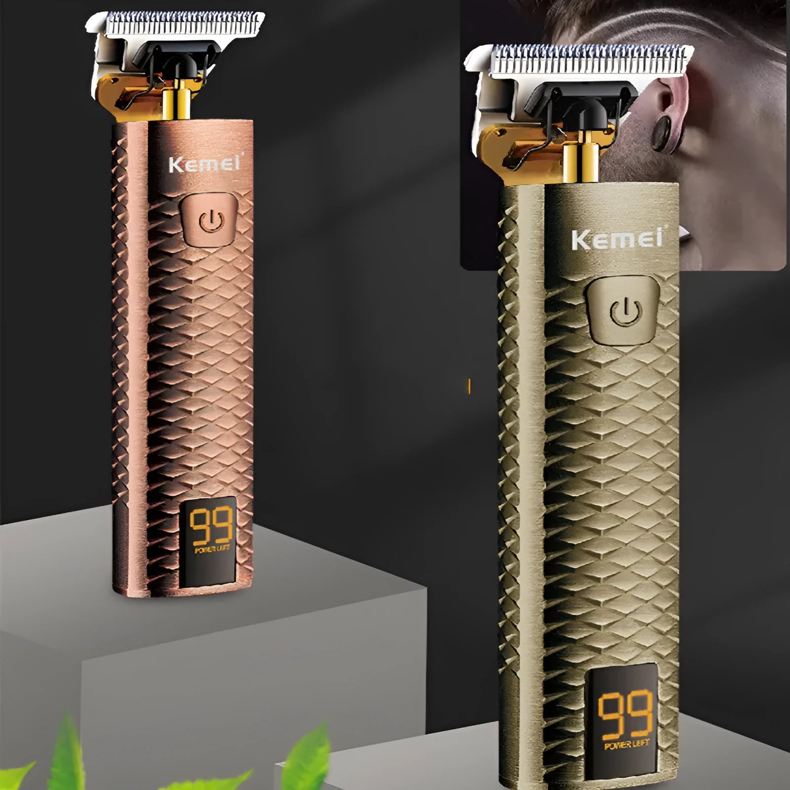 Diamond mesh engraving body LC digital display high power oil head trim hair clipper in bronze with limit combs