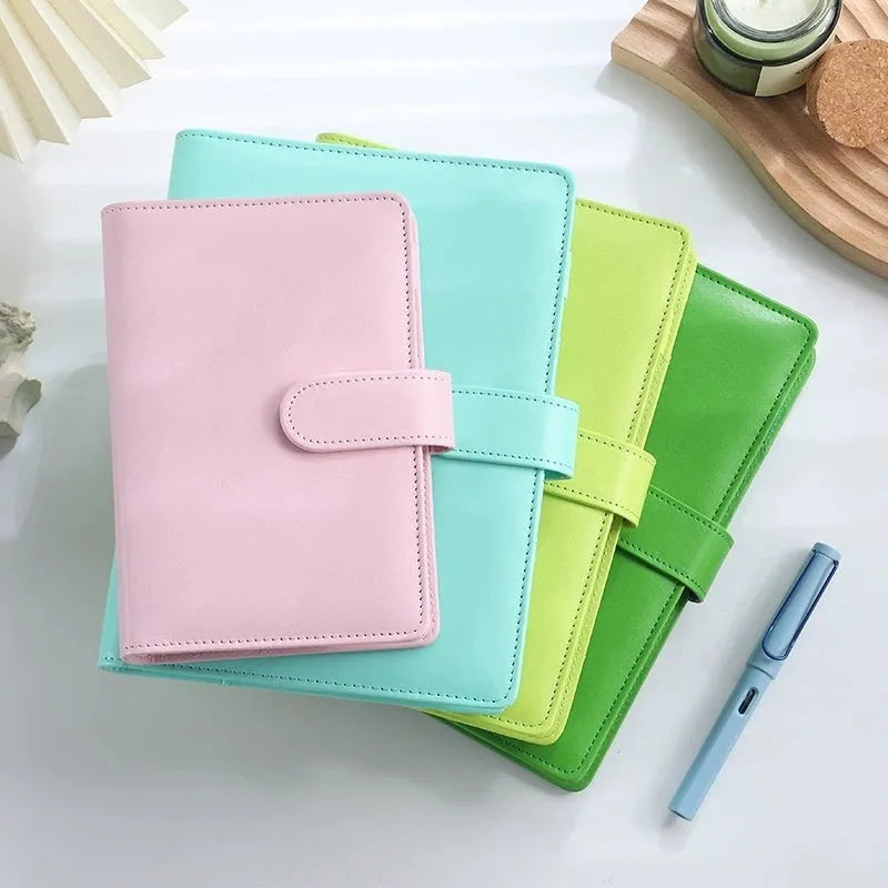 A5 PU leather zippered notebook shell in a solid colour, shown closed, for loose-leaf paper organisation.