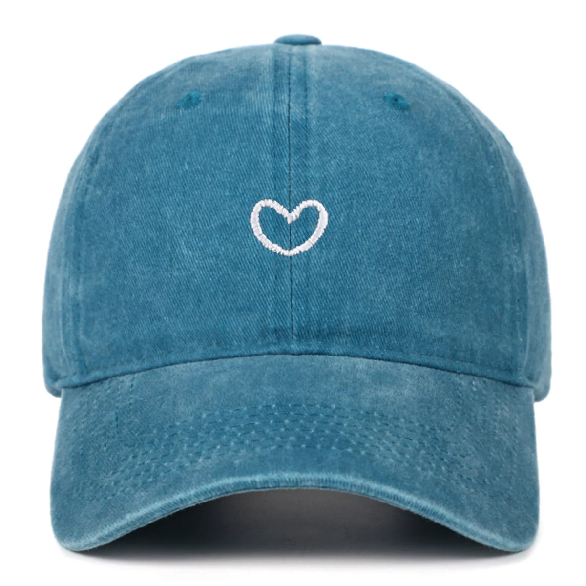 Artistic retro small love embroidered soft top cotton peaked cap in adjustable size.