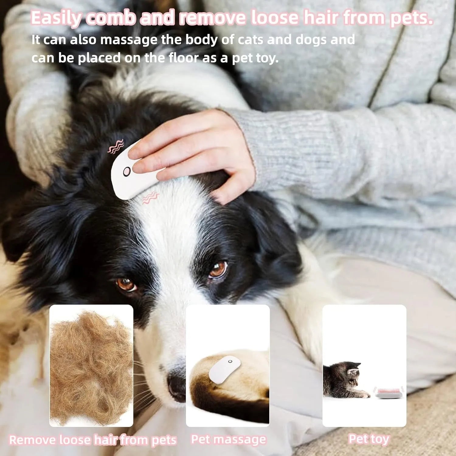 Pink electric pet massage brush with TPE comb teeth for cats and dogs
