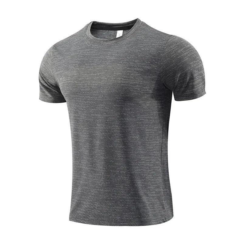Men's short sleeve polyester spandex sports t-shirt for running and workouts on a mannequin