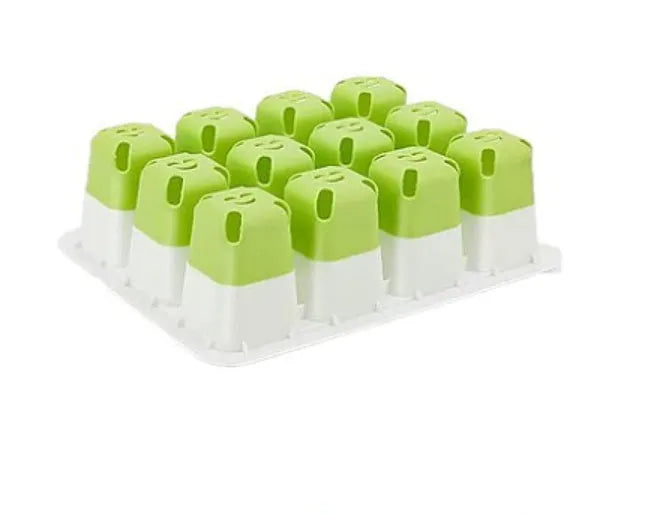 12-hole plastic nursery pot in green, floor-type design, 18.5x14.5x7.5 cm, for seed cultivation