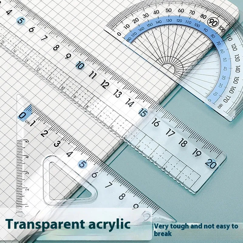 Youpai transparent acrylic drawing ruler set with square protractor geometry tools