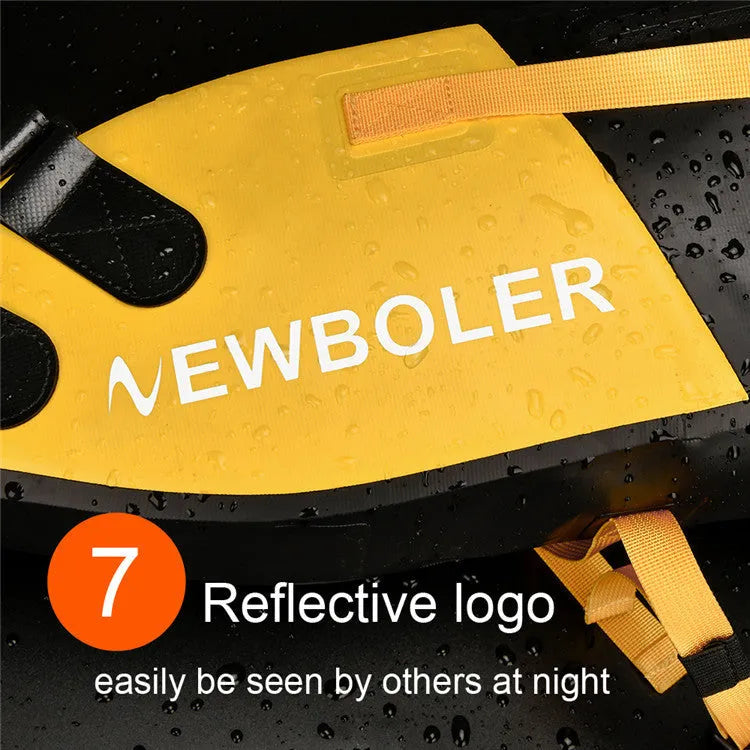 Yellow waterproof PVC cycling tail bag mounted on a bicycle rear rack, showing its 13-litre capacity.