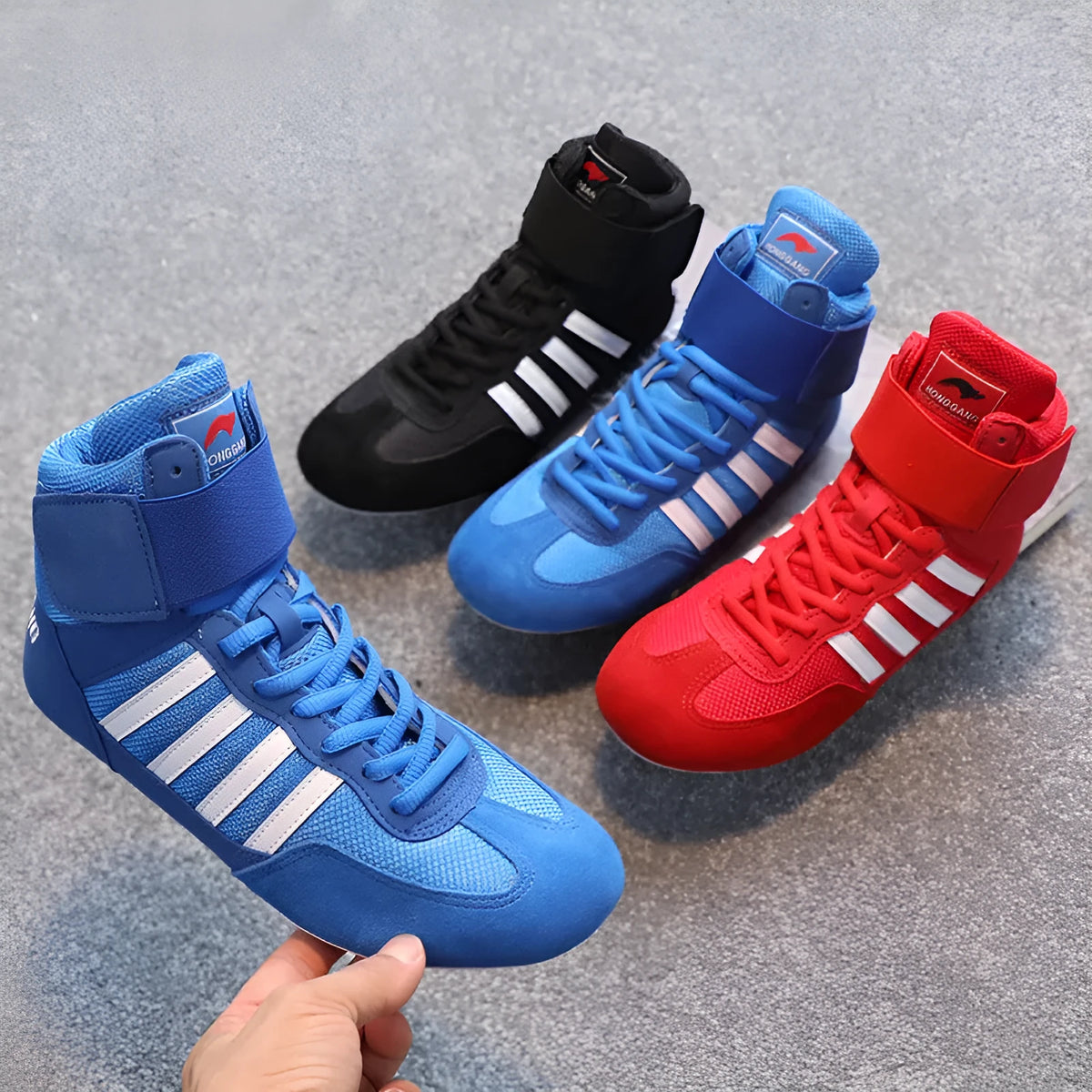 Suede cowhide wrestling shoes for men and women vertical style available in 12 sizes and five colours