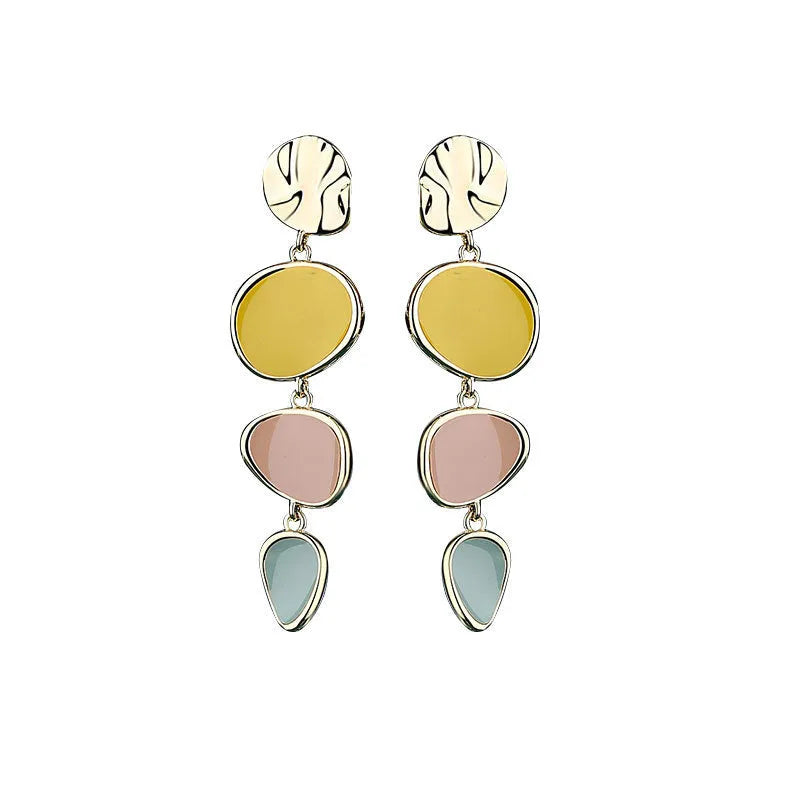 Morandi three-colour oil drip wafer earrings with sterling silver posts on alloy disc