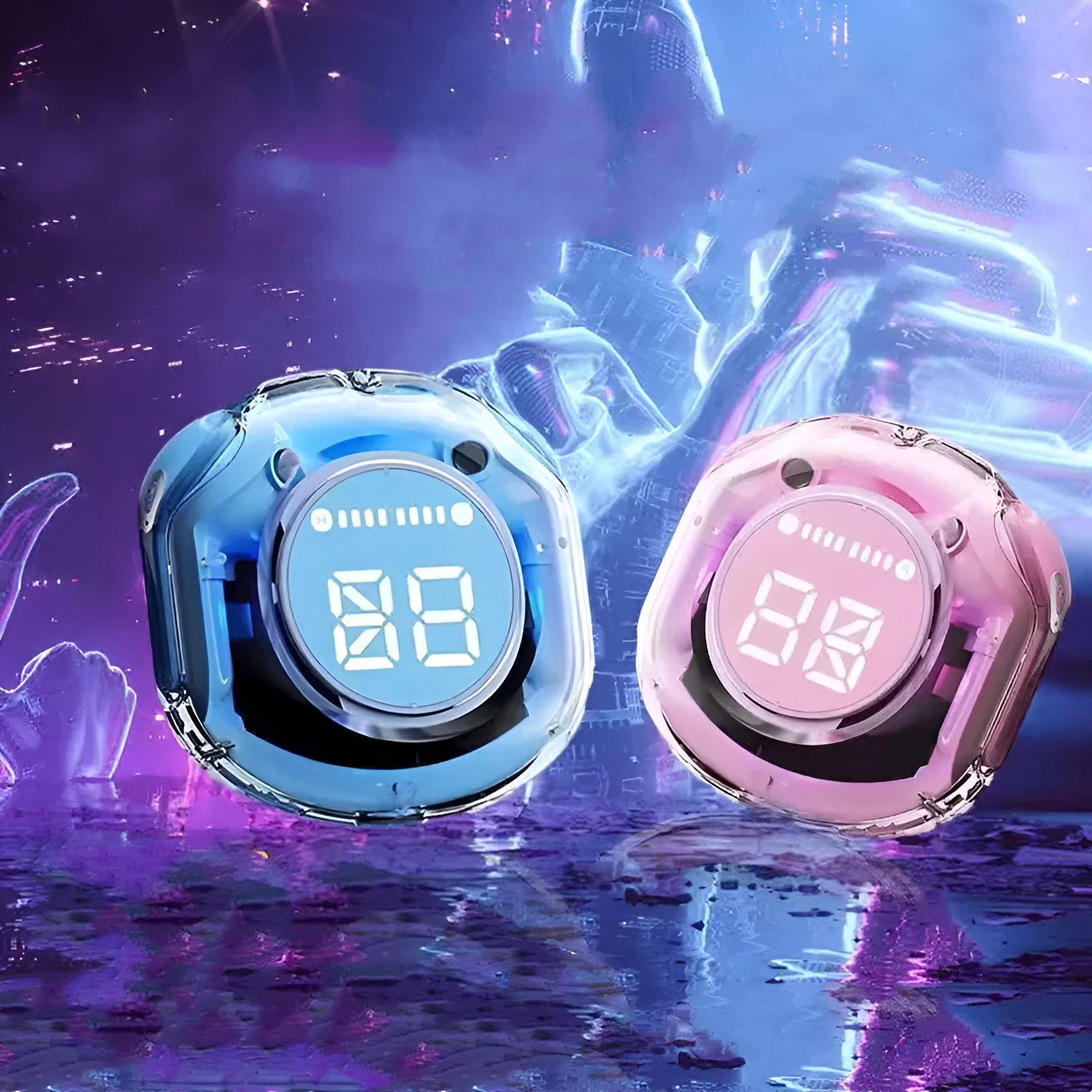 Transparent in-ear Bluetooth headset with digital display and breathing light on PC ABS body