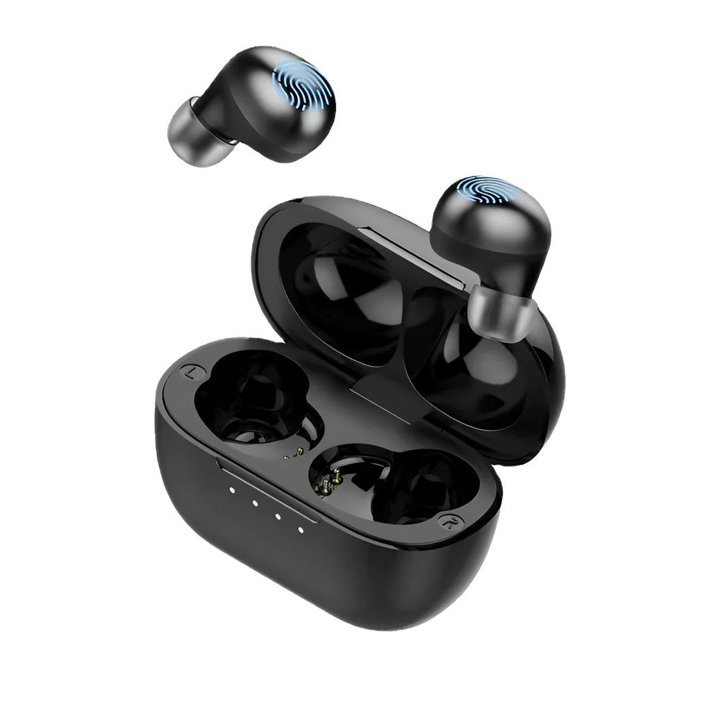 Wireless Bluetooth stereo headset in black colour with earbud design