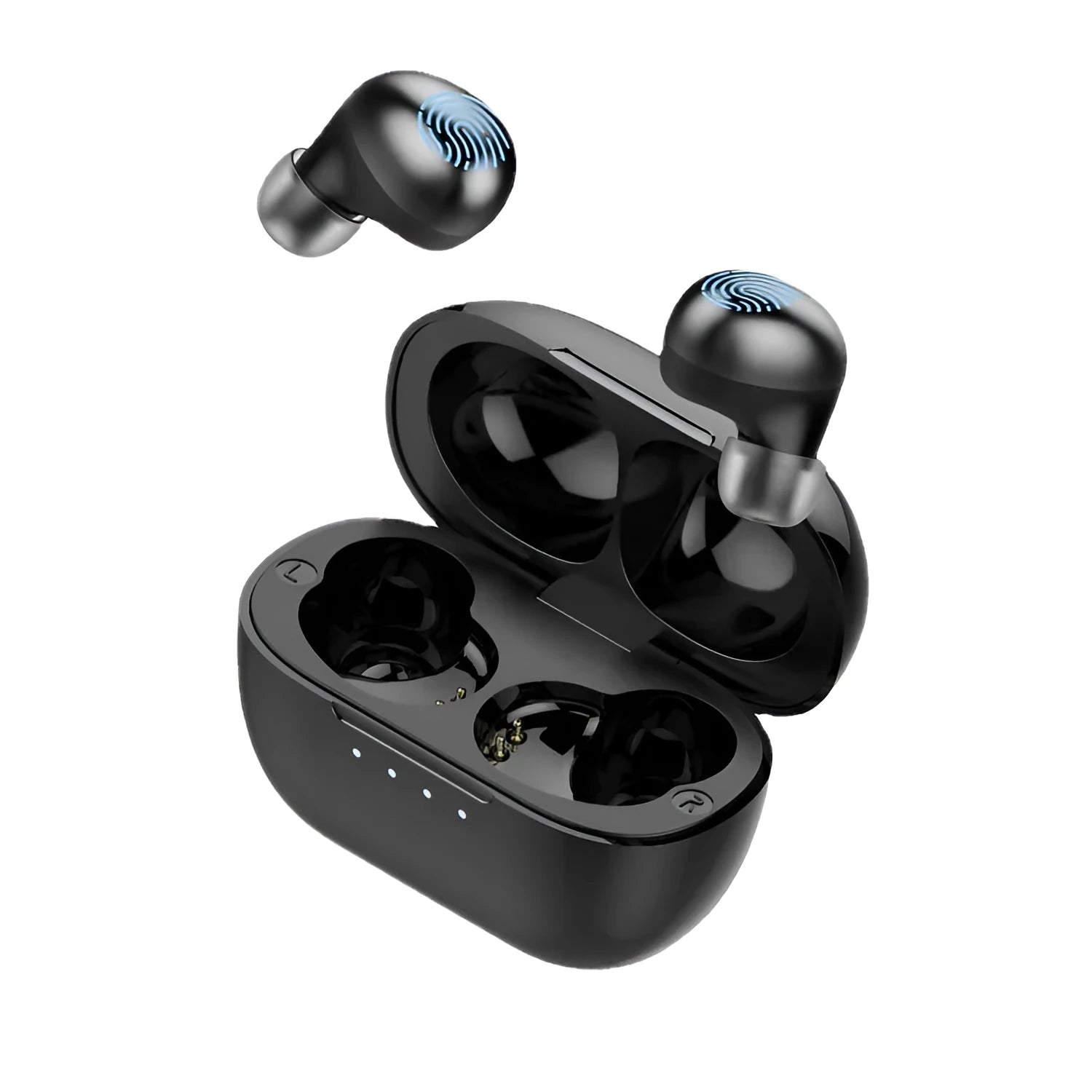 Wireless Bluetooth stereo headset in black colour with earbud design