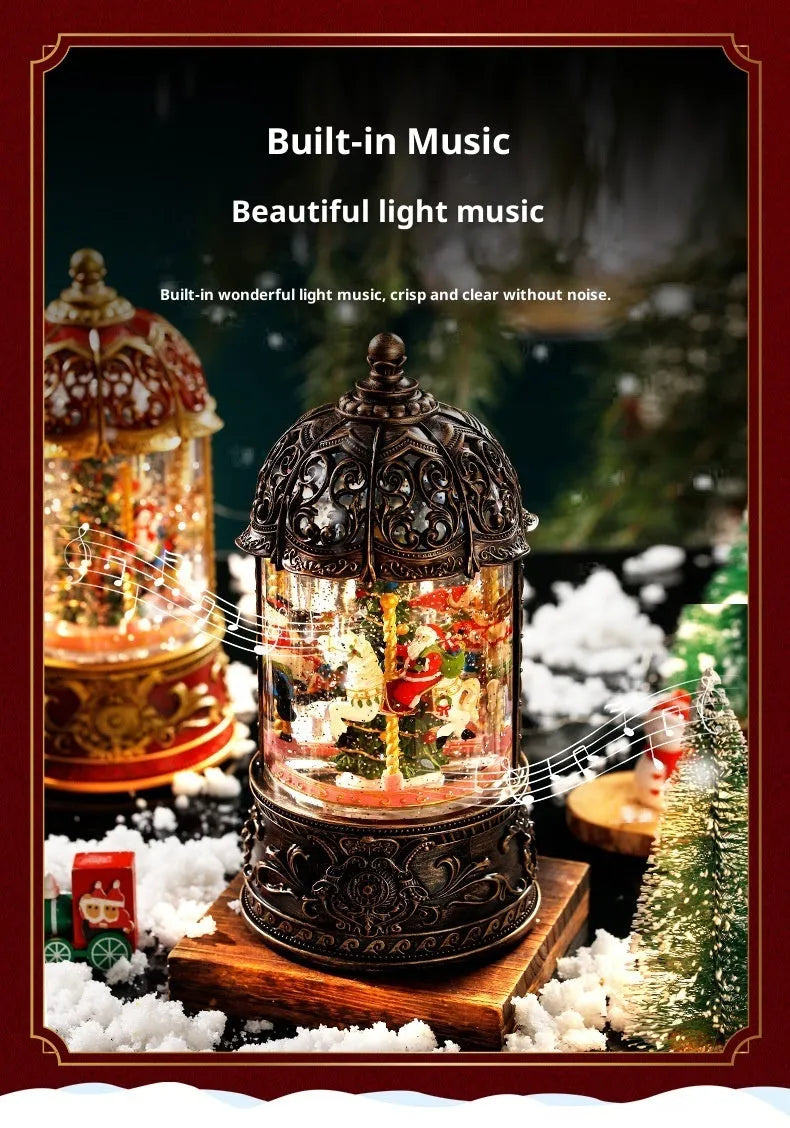 Christmas carousel music box plastic spinning ornament with old man and tree motif bronze finish