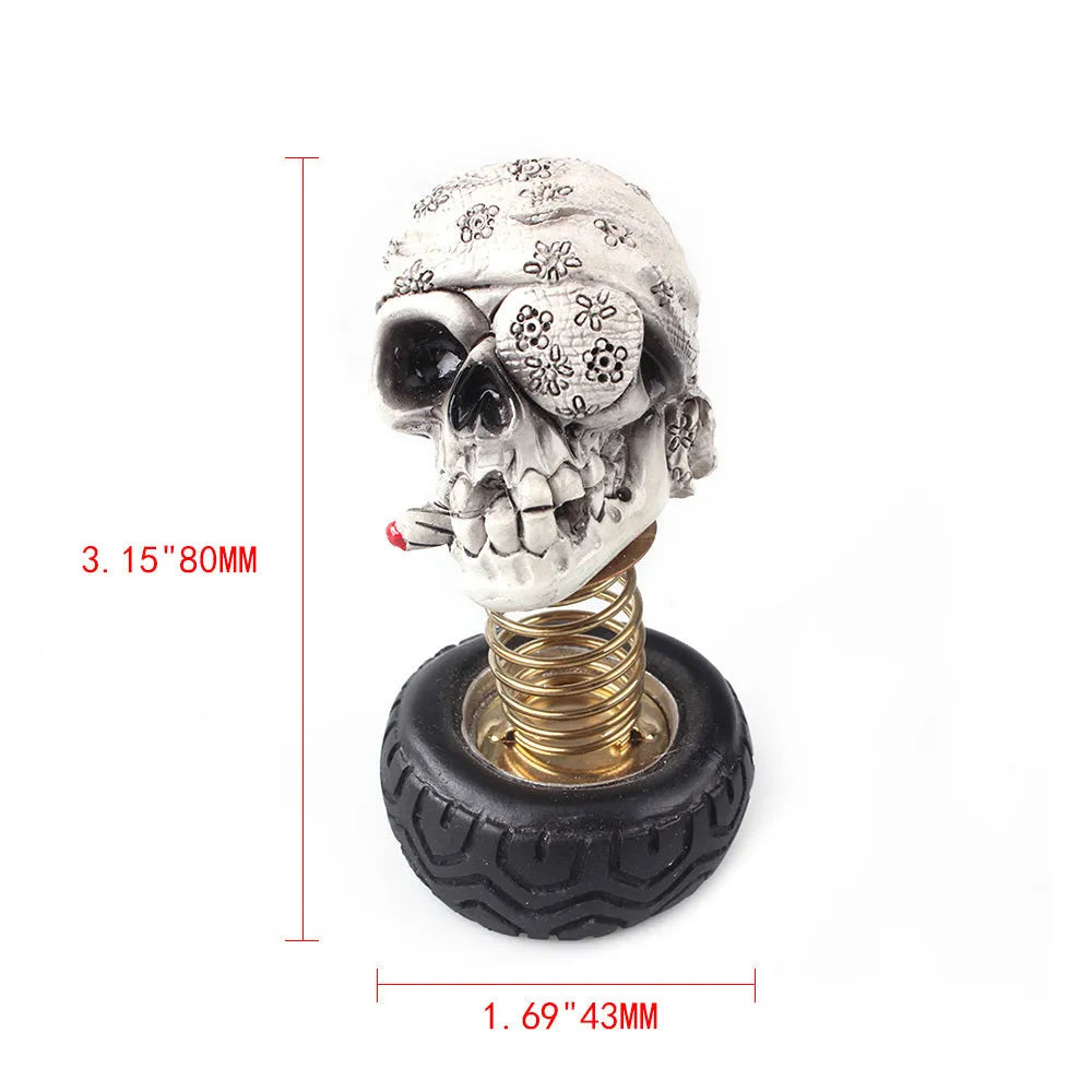 Resin car skull bobblehead ornament with military cap or sunflower headband, swinging car interior decoration
