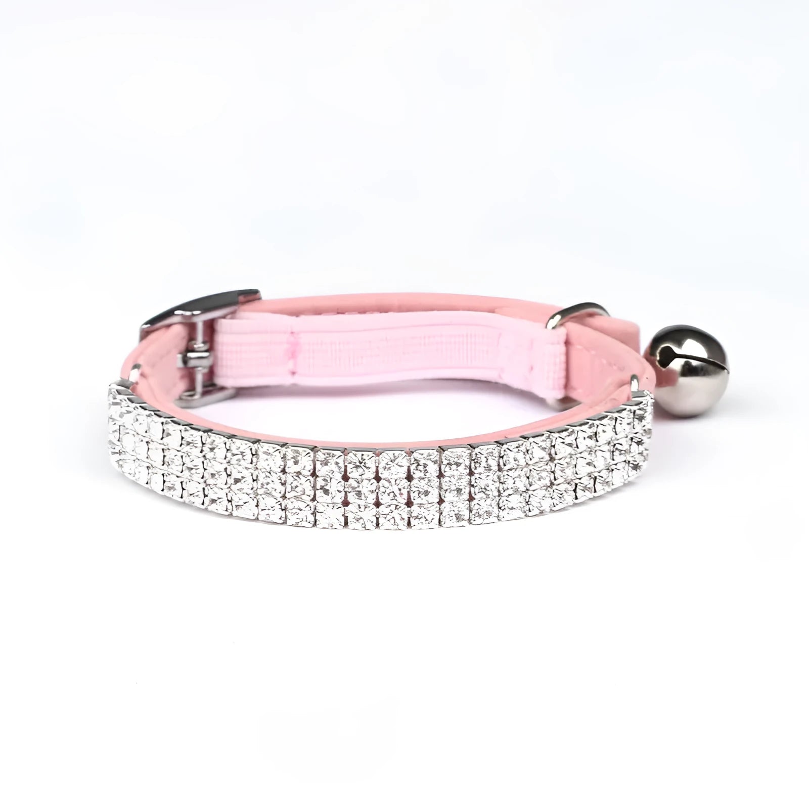 Red velvet cat collar with rhinestones, adjustable buckle, shown on a white background.