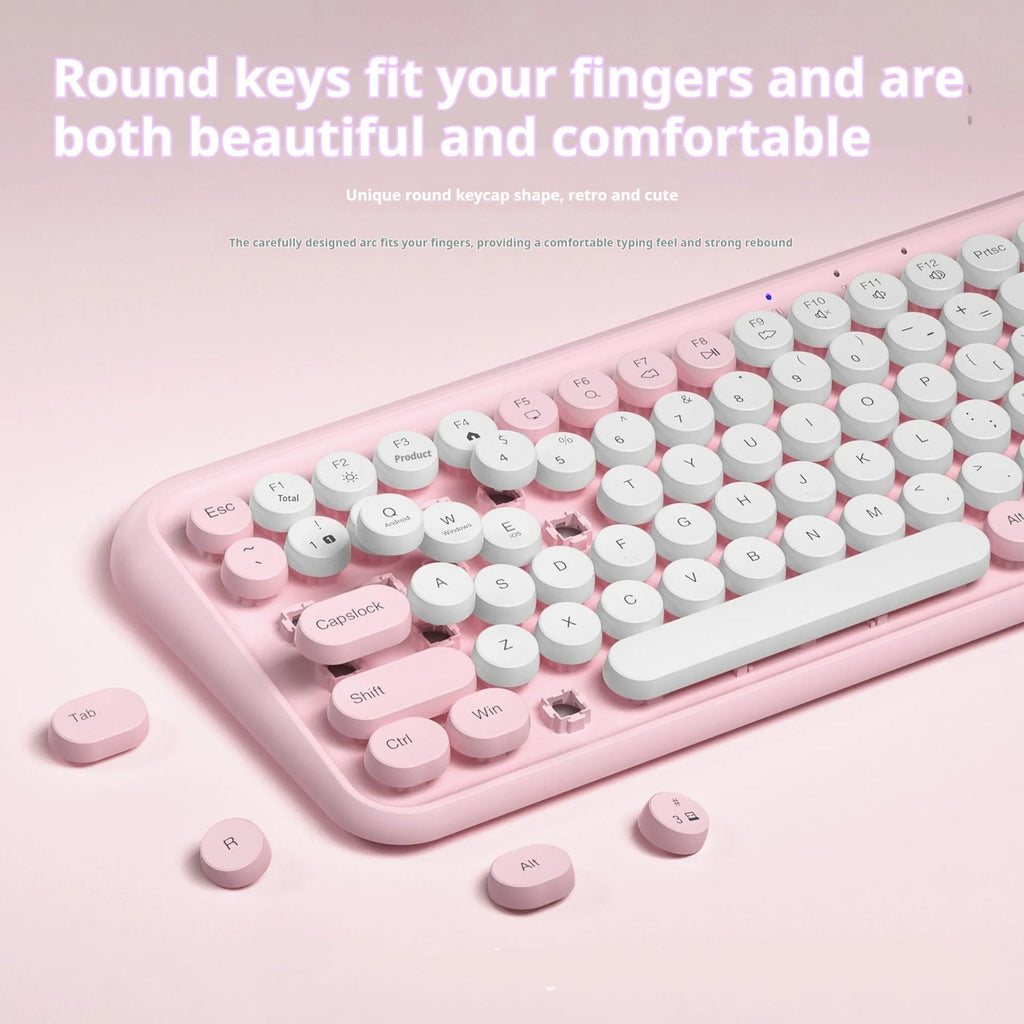 Pink dual-mode Bluetooth keyboard with 84 keys and quiet mechanical switches