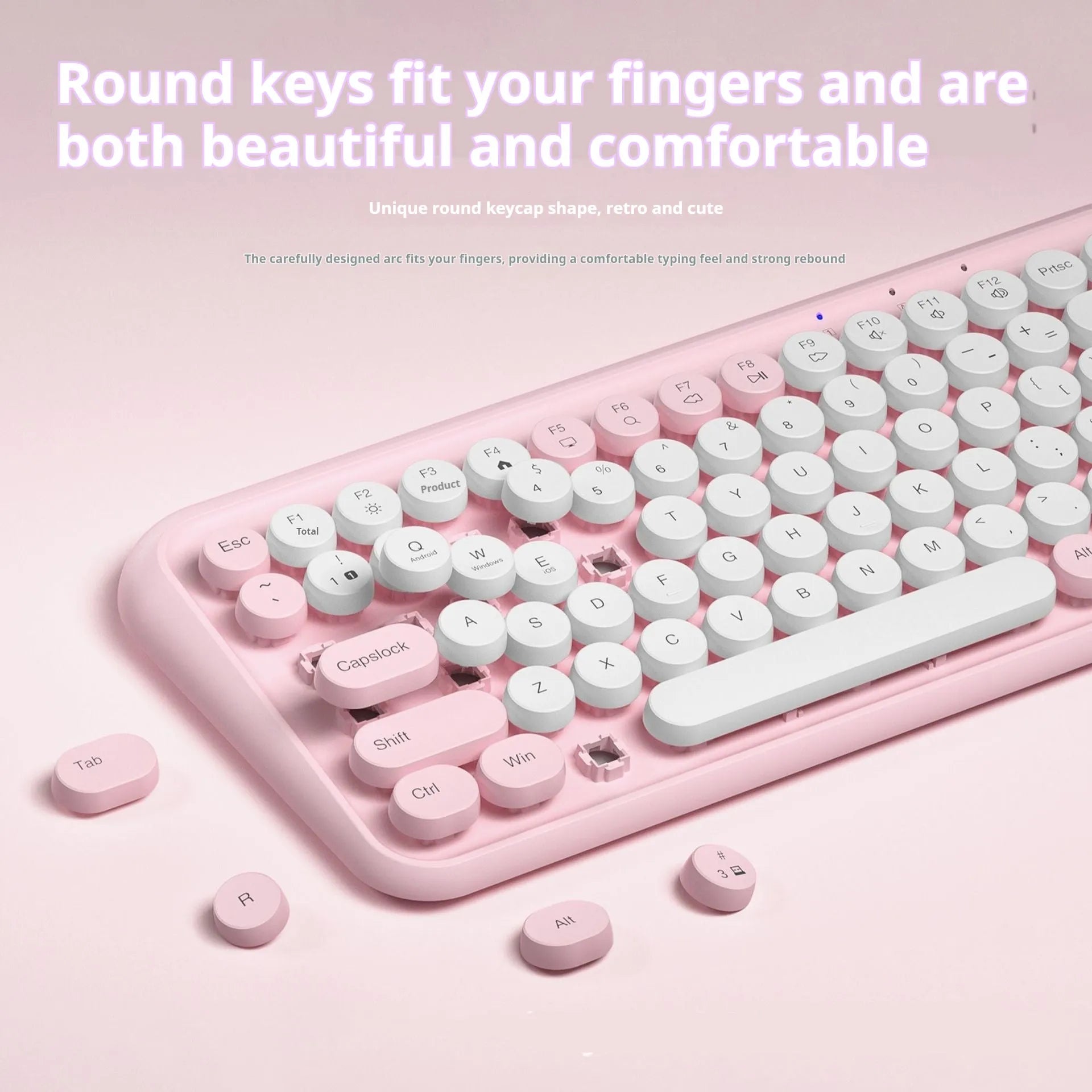 Pink dual-mode Bluetooth keyboard with 84 keys and quiet mechanical switches