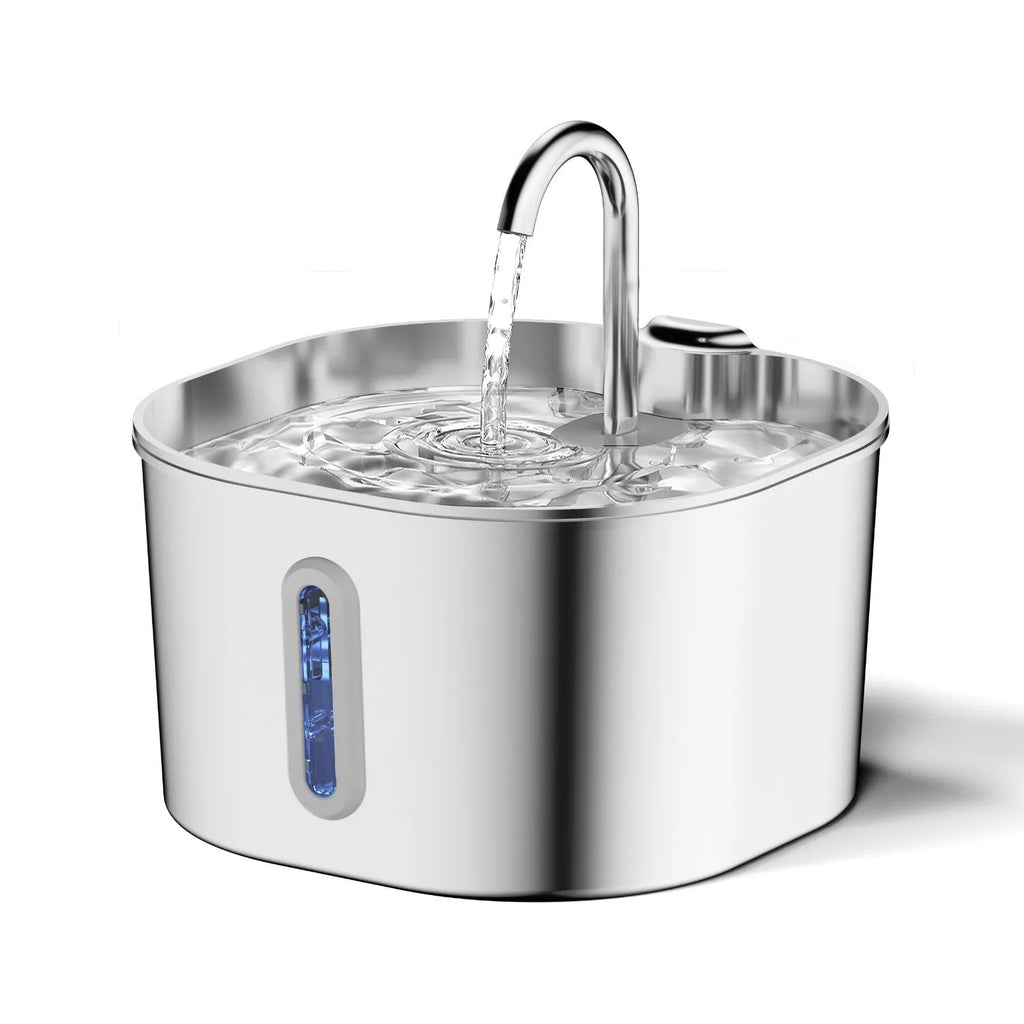 Stainless steel 2.2L automatic pet water dispenser with faucet bar window for dogs and cats