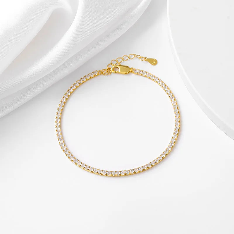 Geometric 925 sterling silver bracelet with zircon inlay, white gold colour, 3mm stone size