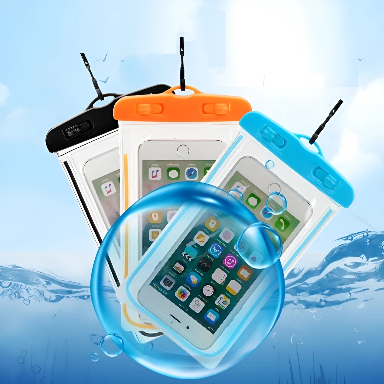 Waterproof luminous phone case in multiple colours with clear touch screen panel