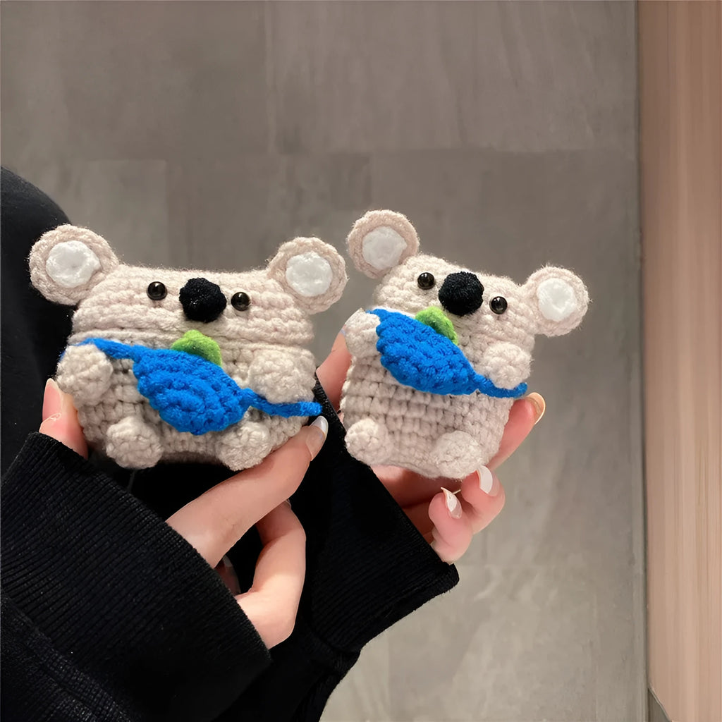Handmade knitted koala bear backpack design AirPods protective cover for multiple Apple models