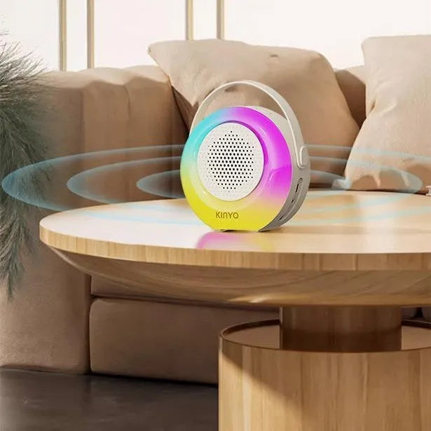 K38 creamy white Bluetooth karaoke speaker with two microphones for portable singing