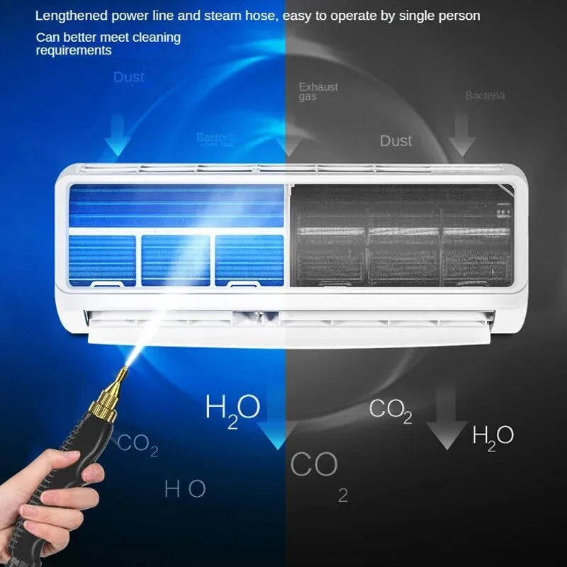 Yellow high-temperature high-pressure steam cleaner with nozzles for cleaning air conditioning and kitchen range hood grease