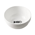 White ceramic pet bowl with cat footprint pattern in black metal frame