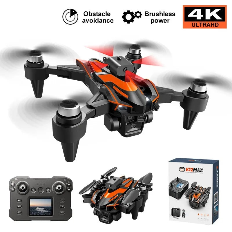 K12MAX brushless folding UAV drone with screen remote control and dual cameras for aerial photography