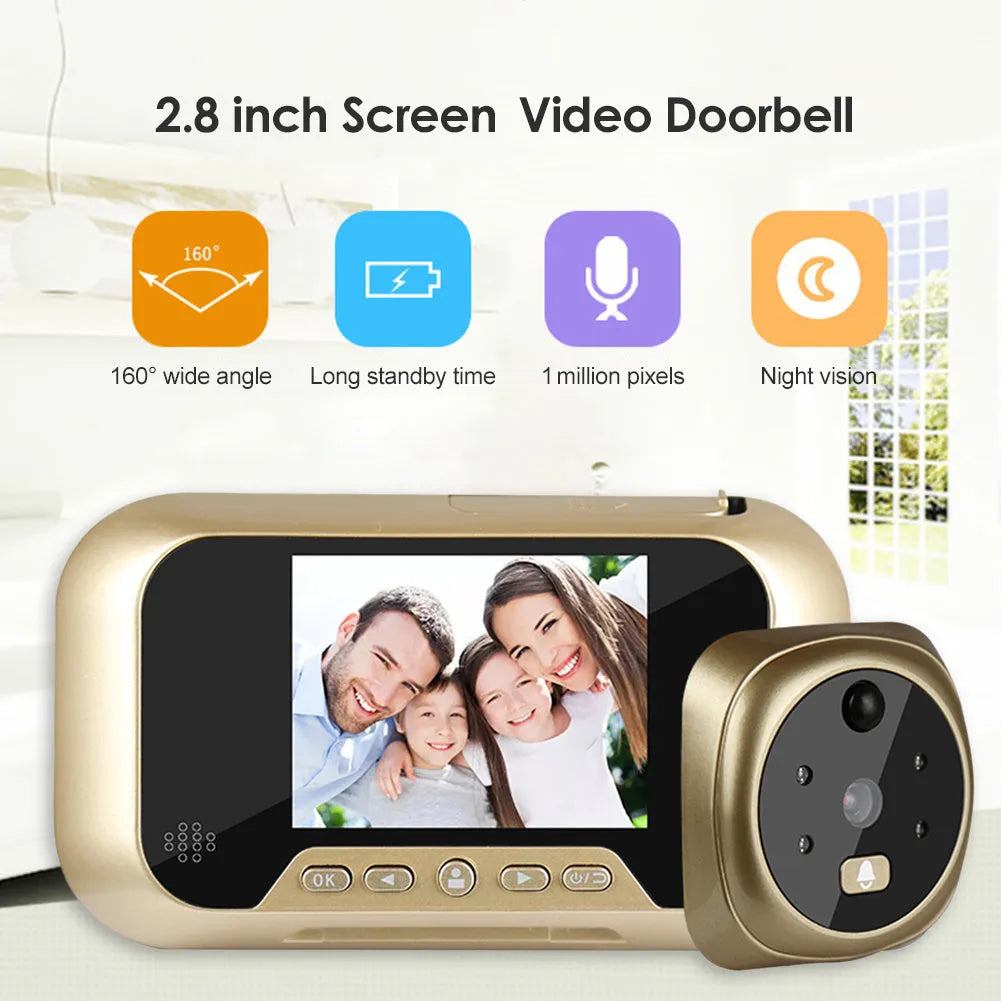 Gold 2.8 inch video doorbell with infrared night vision lens and LCD screen