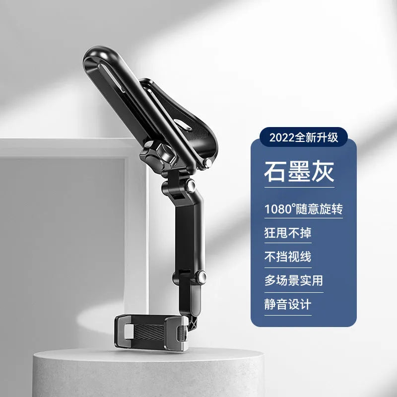 Car multi-function mobile phone bracket in black and green colour, showing one-clip stable design.