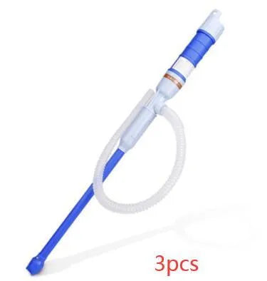 Blue manual hand siphon pump for transferring fuel and oil.
