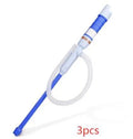 Blue manual hand siphon pump for transferring fuel and oil.