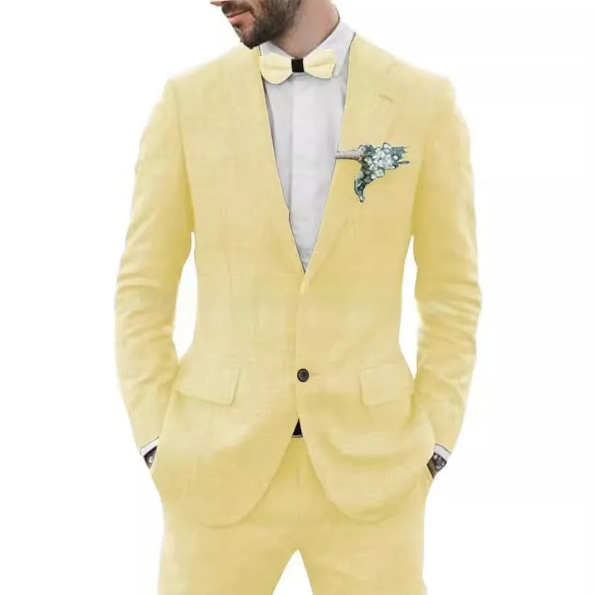 Men's slim fit suit with hemp blend fabric in dark blue colour, jacket and trousers set